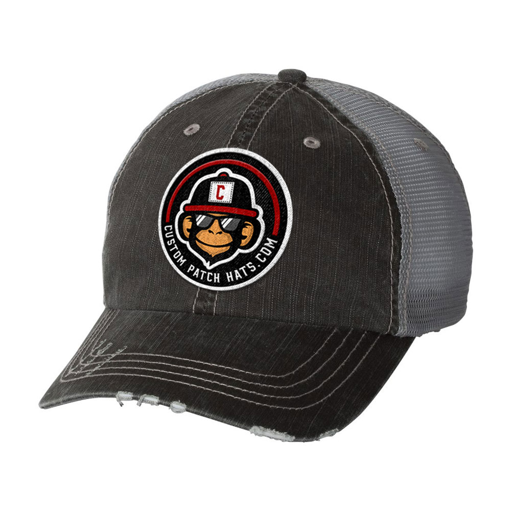 mega-cap-distressed-trucker-custom-patch-hat CUSTOM DISTRESSED TRUCKER PATCH HAT