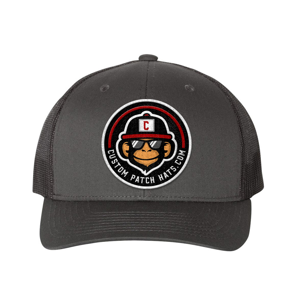 YUPOONG 6606 RETRO TRUCKER CHARCOAL GREY CUSTOM PATCH HAT