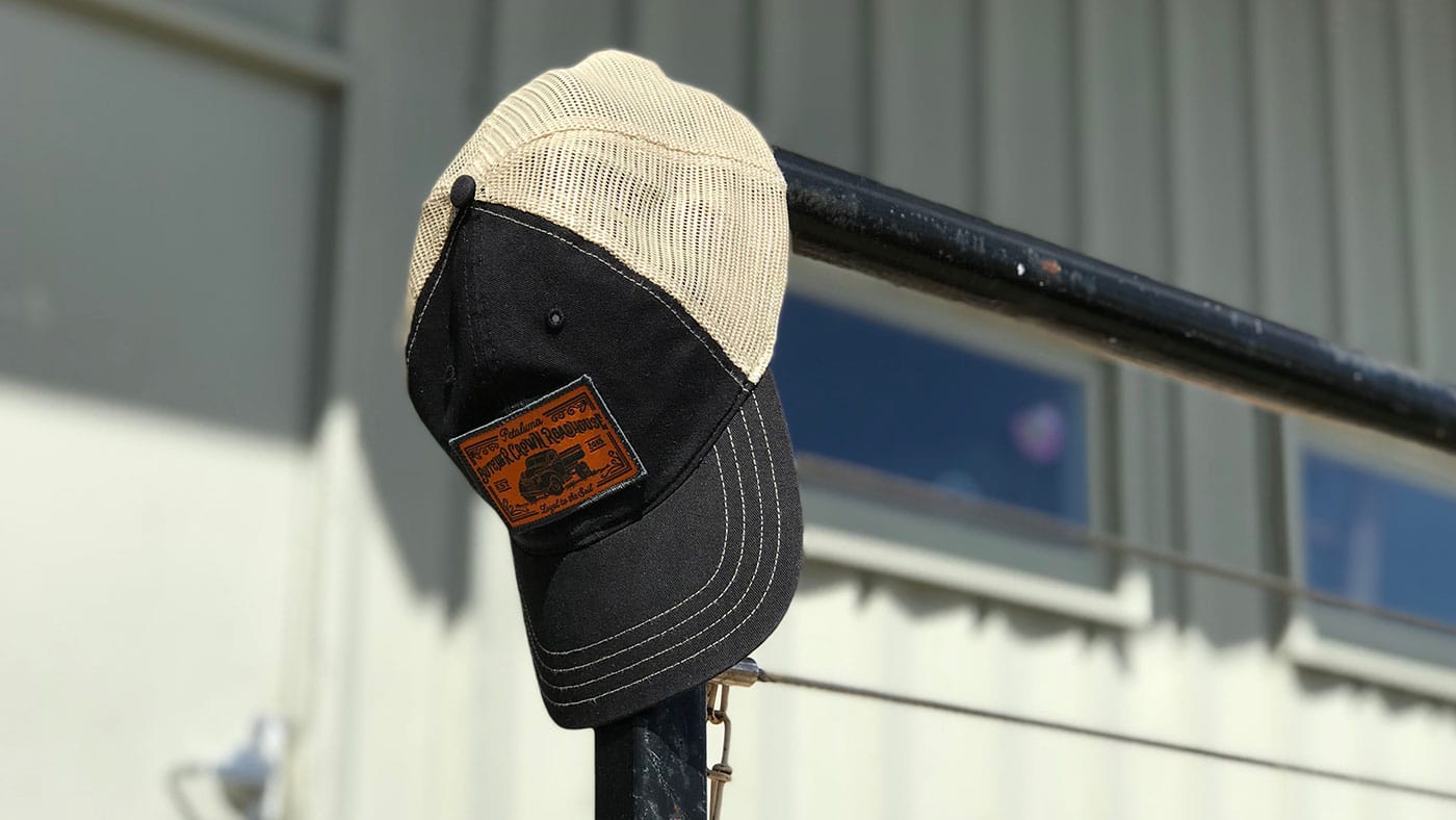 Vintage style trucker with brown leather patch 
