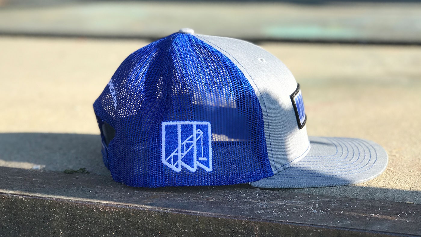 Mesh back hat with direct embroidered fracking logo 