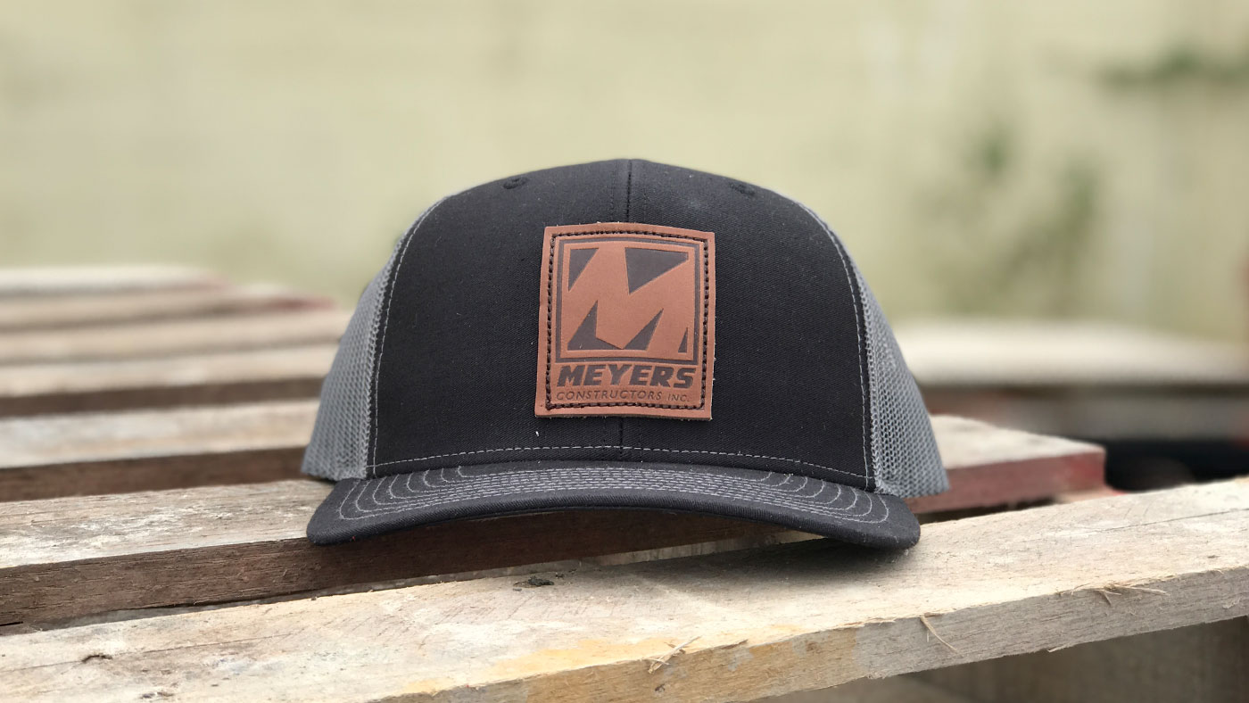 Meyers Construction leather patch logo on Richardson 112
