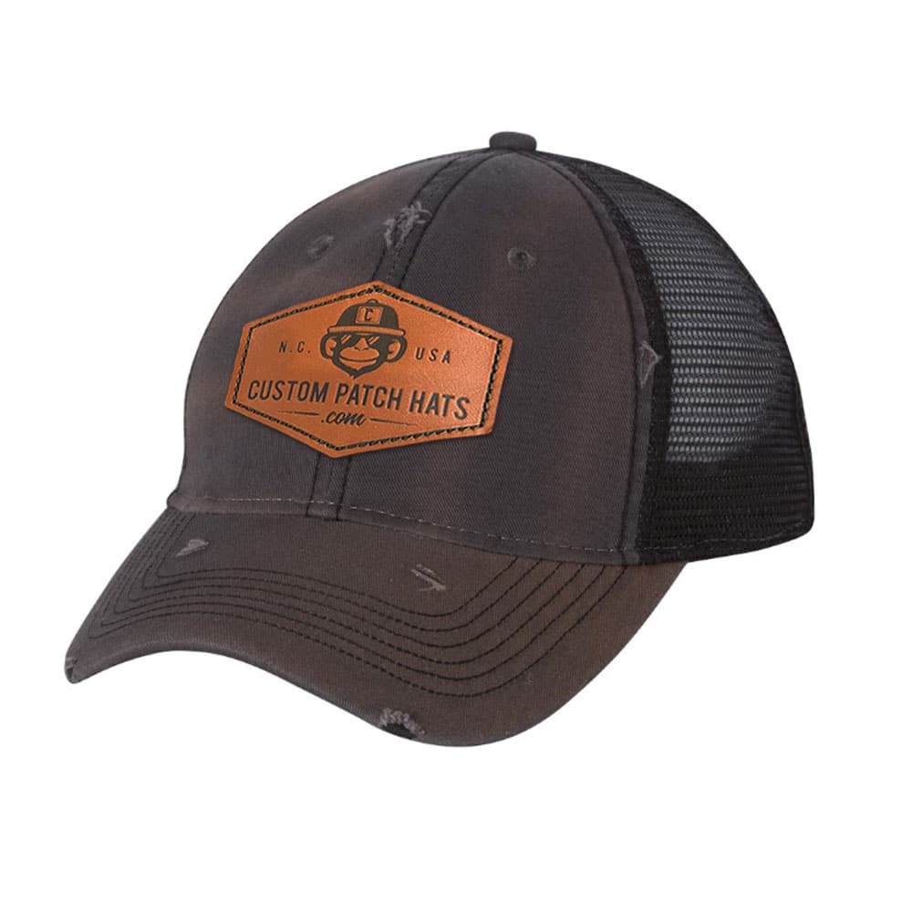 Custom Distressed Trucker Hats With Leather Patches