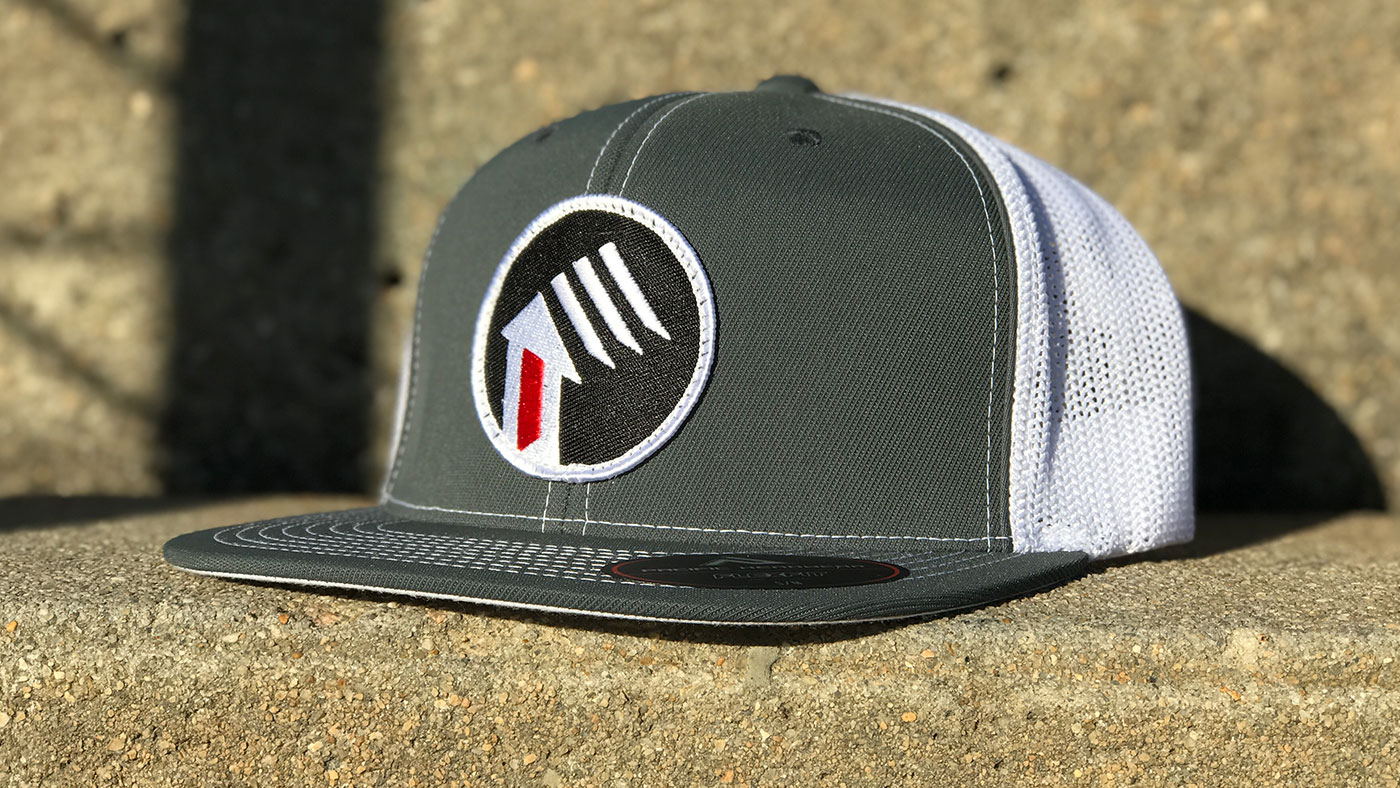 Custom Pacific headwear flat-bill with geometric logo