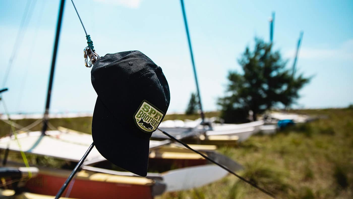 Unique fishing logo patch drying after boating 