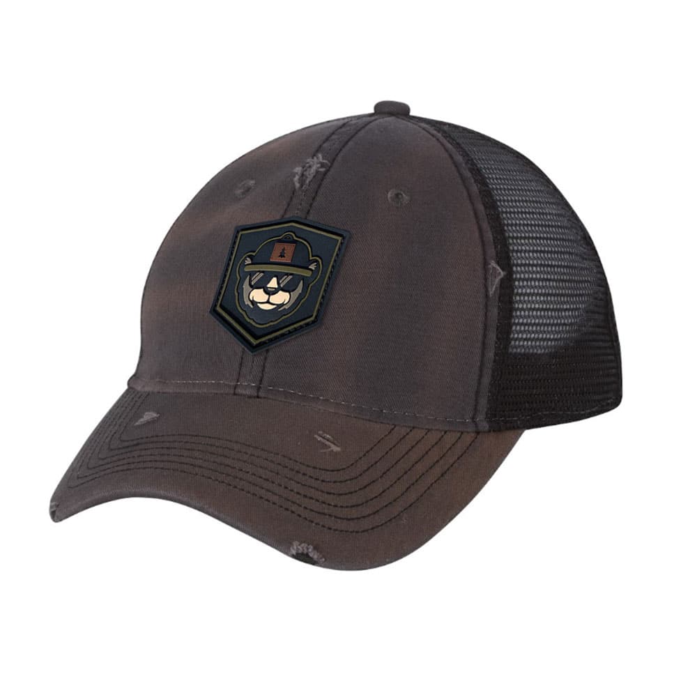 Distressed Trucker Hat With PVC Patch Distressed Trucker Hat With PVC Patch