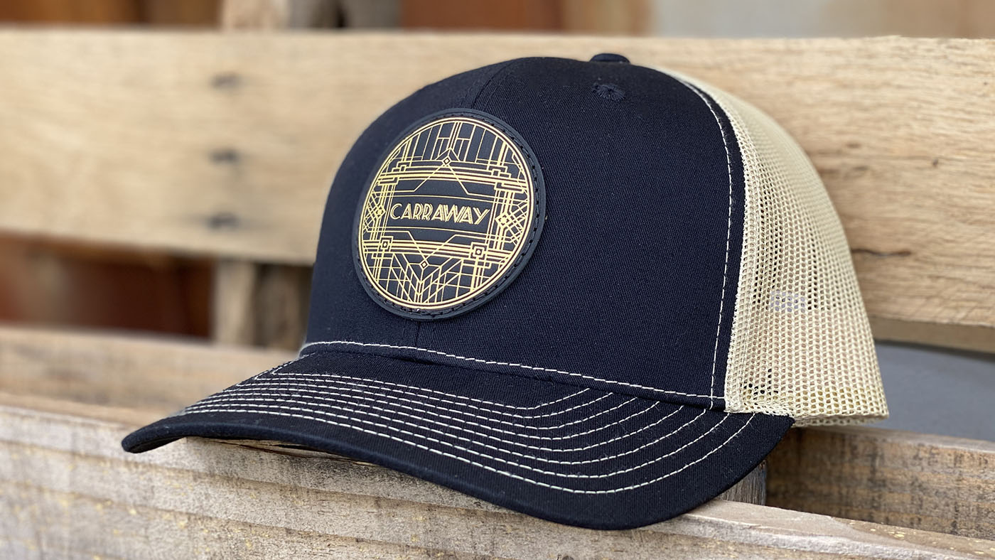 navy and gold art deco logo on a Richardson 112
