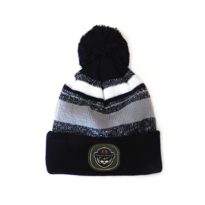 August Cap Pom Striped Beanie White:grey:navy2 August Cap Pom Striped Beanie White:grey:navy2