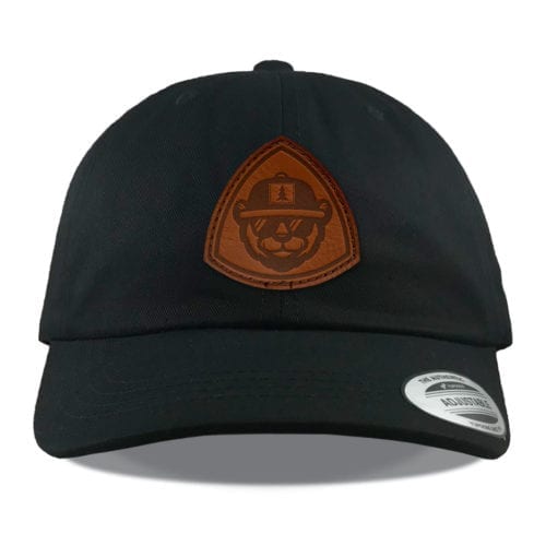 Y6245 Black Leather Bear Patch Hats