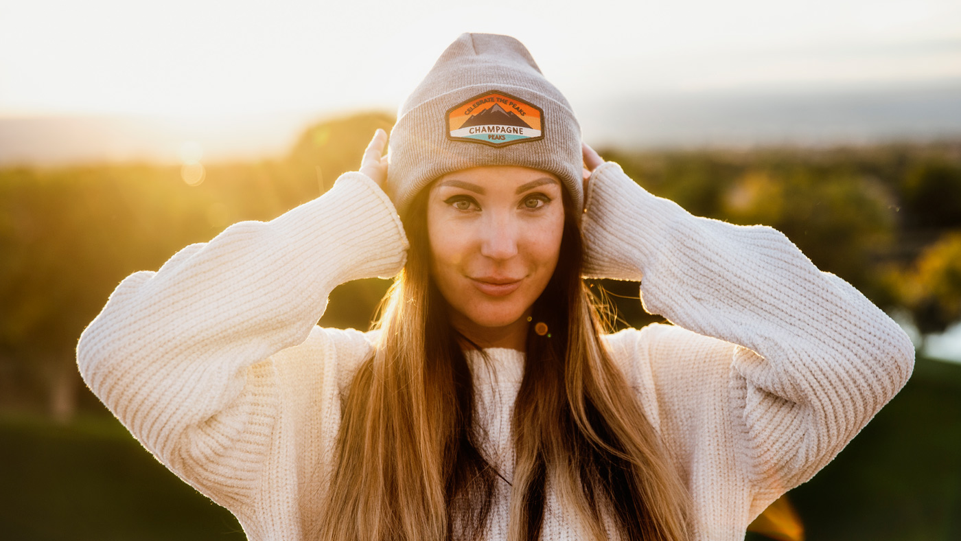 girl wearing custom beanie