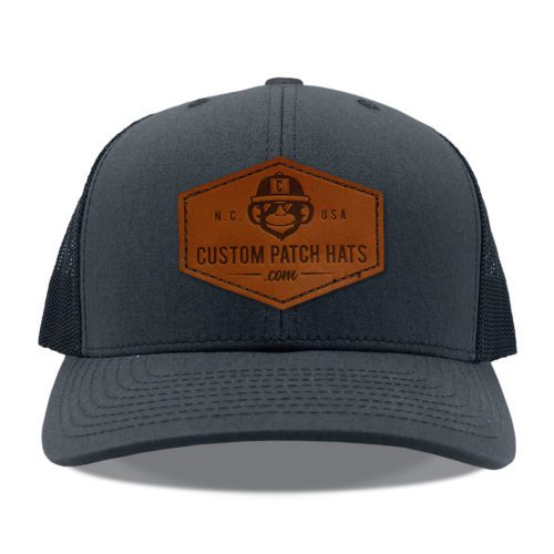 Yupoong 6606 Charcoal Black Leather Throwback Patch Hats
