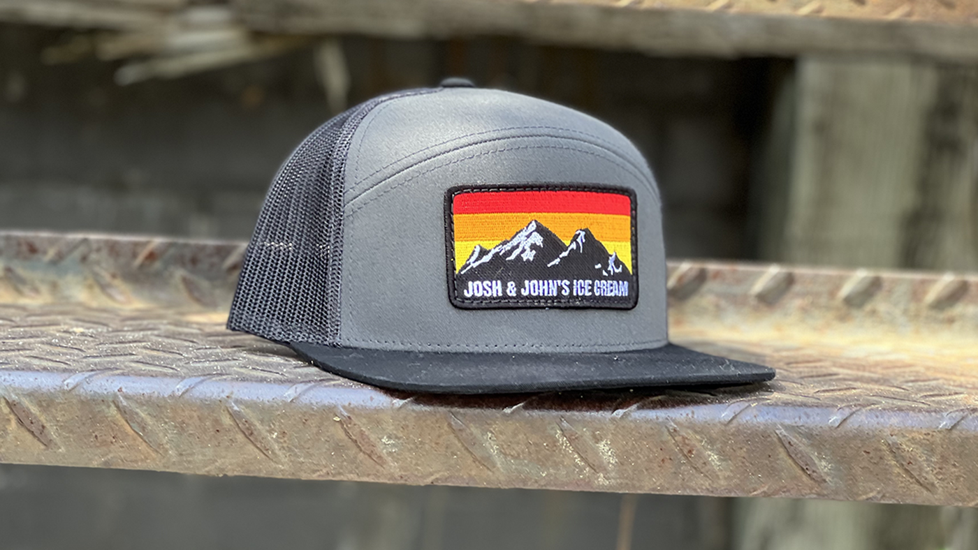 Slate 7-panel trucker with patch at the shop