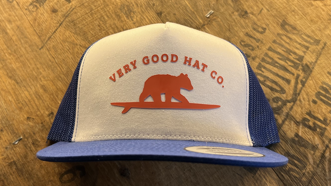 raised silicone lettering on surf theme cap 