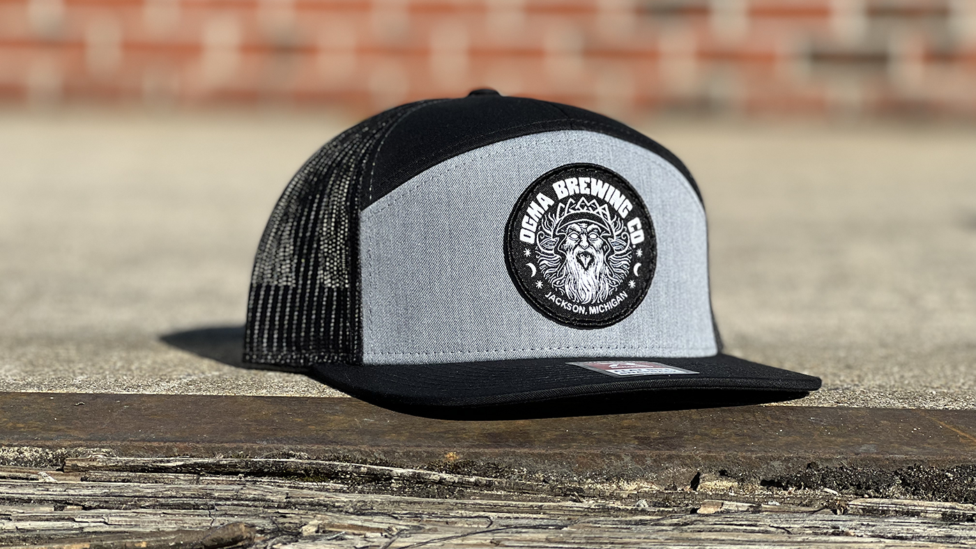 Black and grey Richardson cap with custom patch
