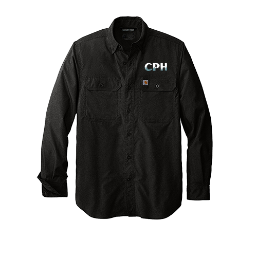CT105291 Carhartt Force Long Sleeve Custom Work Shirt Direct Embroidered With Flat Woven Label With Full Color Custom Silicone Transfer