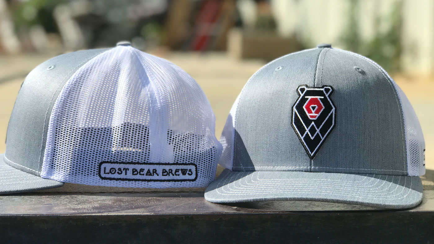 Custom Brewery Hat Front and side custom embellished grey Richardson 112