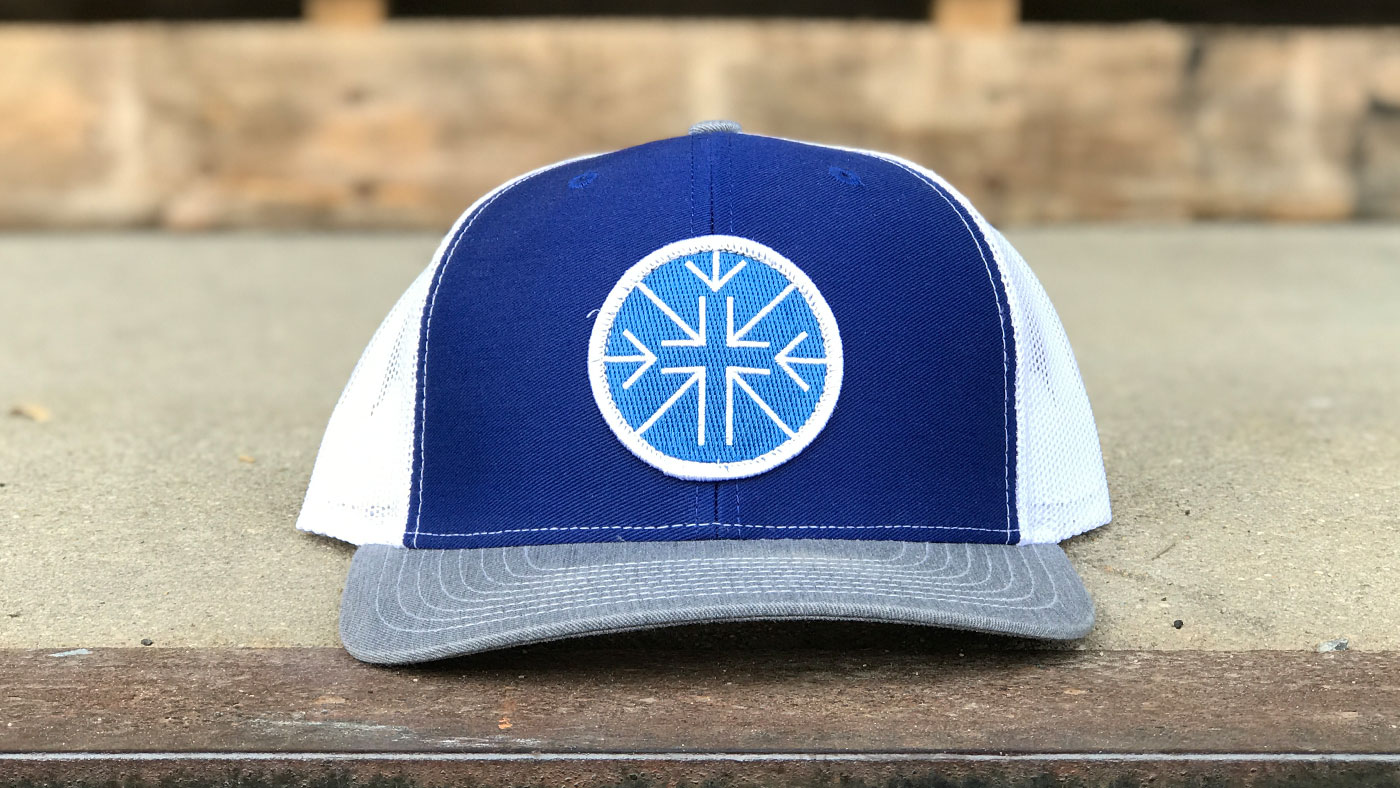 Custom Church Hats tri-color Richardson 112 with light blue patch