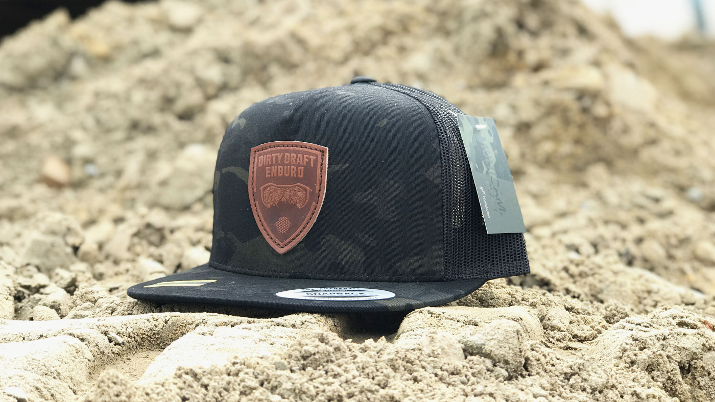 Custom Leather Multicam Trucker Hat Dirty Draft custom tall crown multicam flatbill