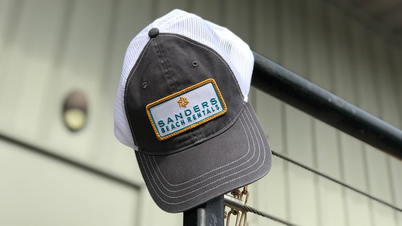 Custom Richardson 111 Hat Sanders Beach Rentals Charcoal and White R111 Trucker