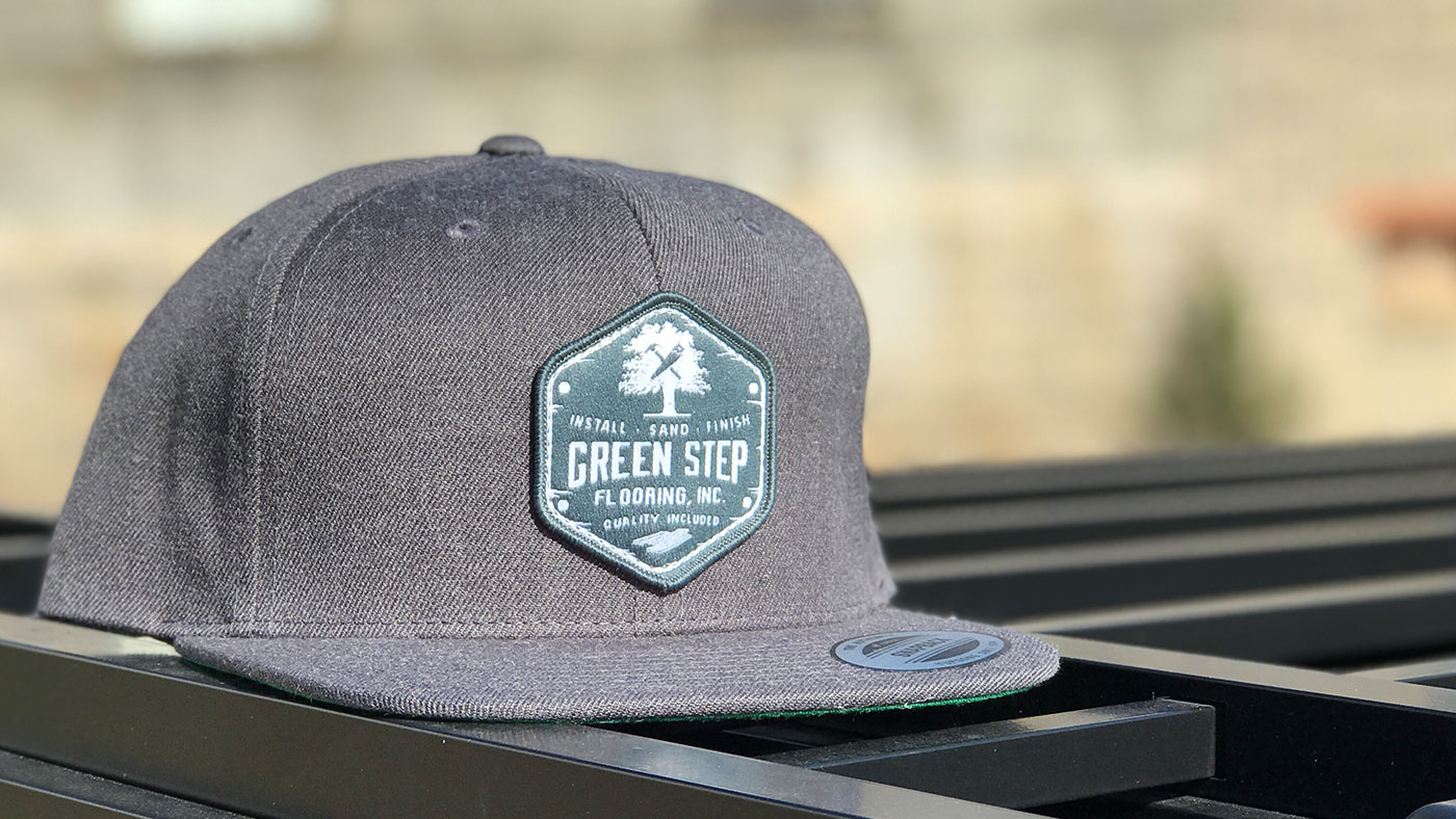 Custom Wool Snapback Hat Hexagon green patch on grey flatbill