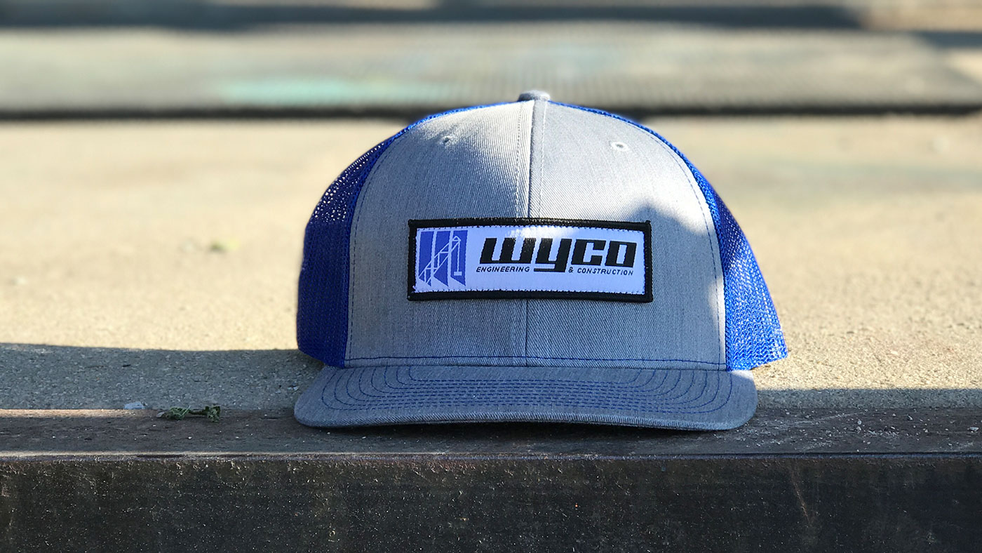 Custom Woven Patch Hat Richardson 112 Heather grey trucker with custom rectangle patch