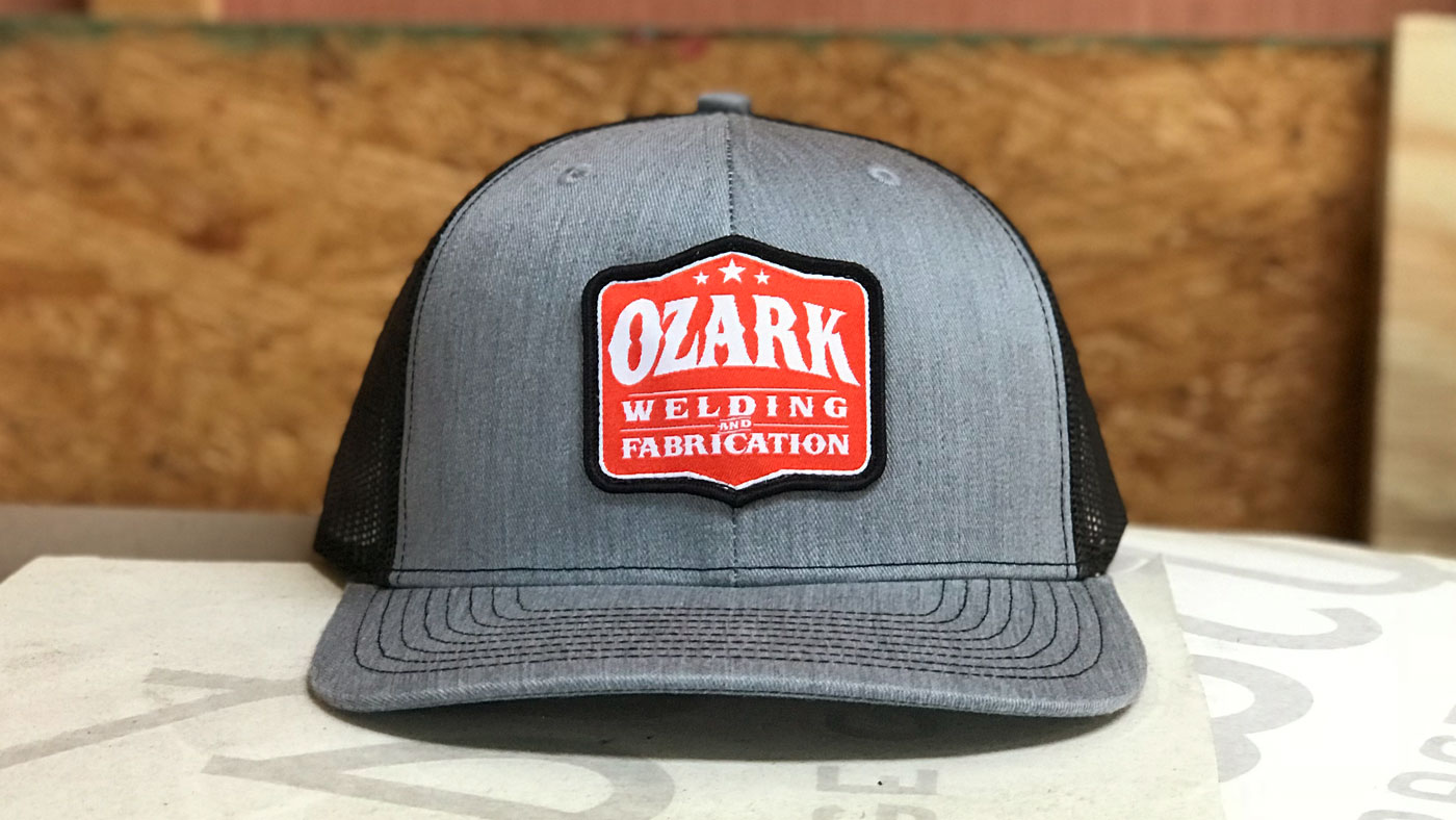 Custom Woven Patch Hat Custom welding company trucker at the shop