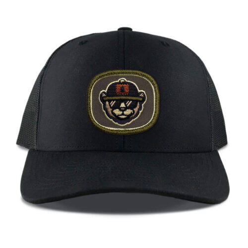 R112 Black Bear Embroidered Patch Hat