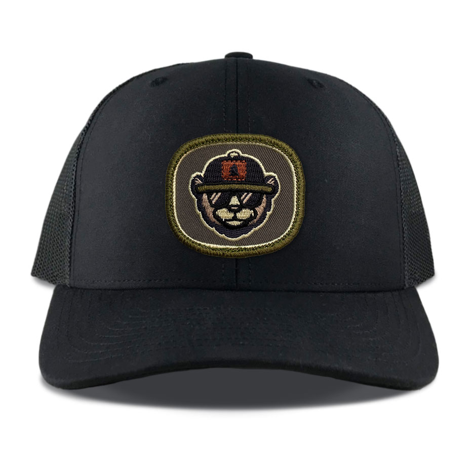 R112 Black Bear Embroidered Patch Hat