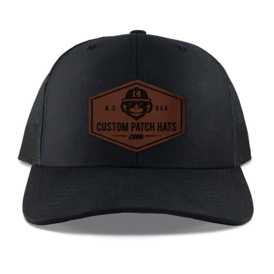 R112 Black Throwback Leather Patch hat