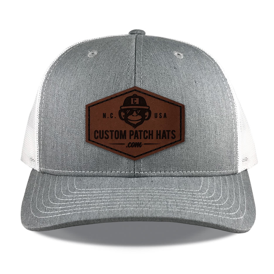R112 Heather Grey White Throwback Leather Patch hat
