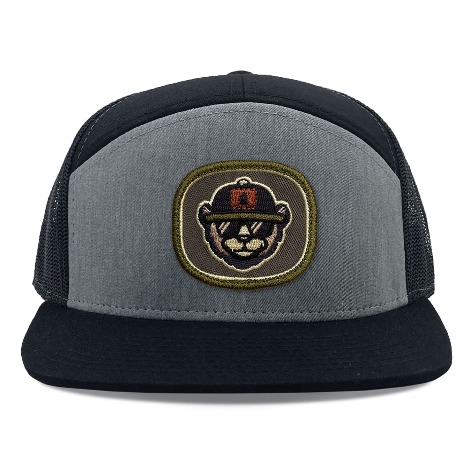 R168 Heather Grey Black Emb Cap