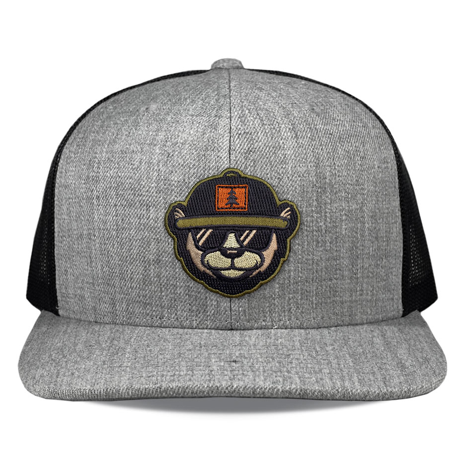 Richardson R511 Heather Black Die Cut Embroidered Bear Patch Hat
