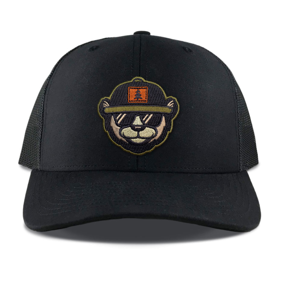 Richardson 112 Black Die Cut Embroidered Bear Patch Hats