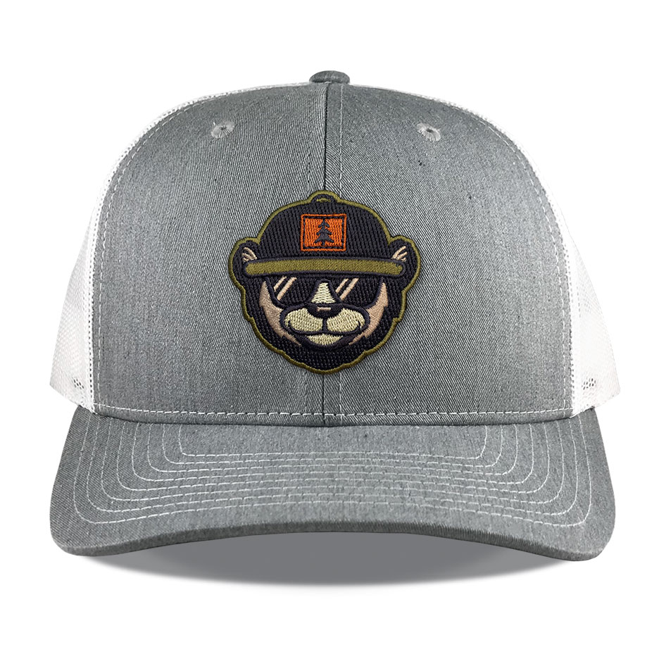 Richardson 112 Heather White Die Cut Embroidered Bear Patch Hats