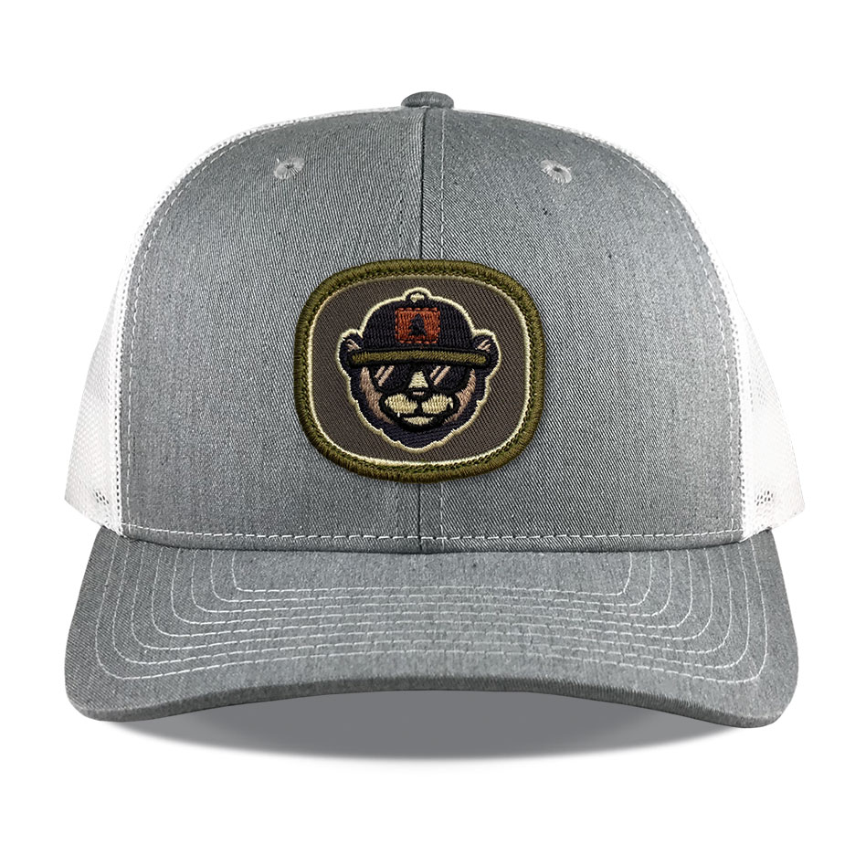 Richardson 112 Heather White Embroidered Bear Patch Hats