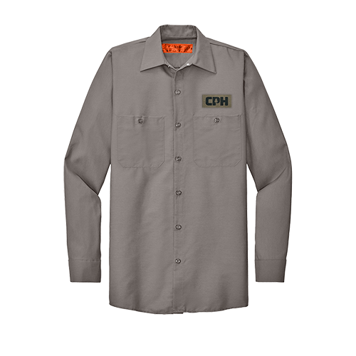 SP14 Red Kap Industrial Work Shirt With Custom Flat Label On Left Chest