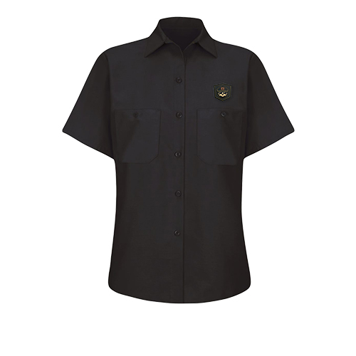 Industrial Red Kap SP23 work shirt branded with a modern 3D PVC logo for team uniforms.