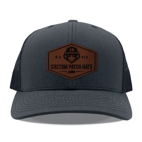 Y6606 Charcoal Black Throwback Leather Patch hat