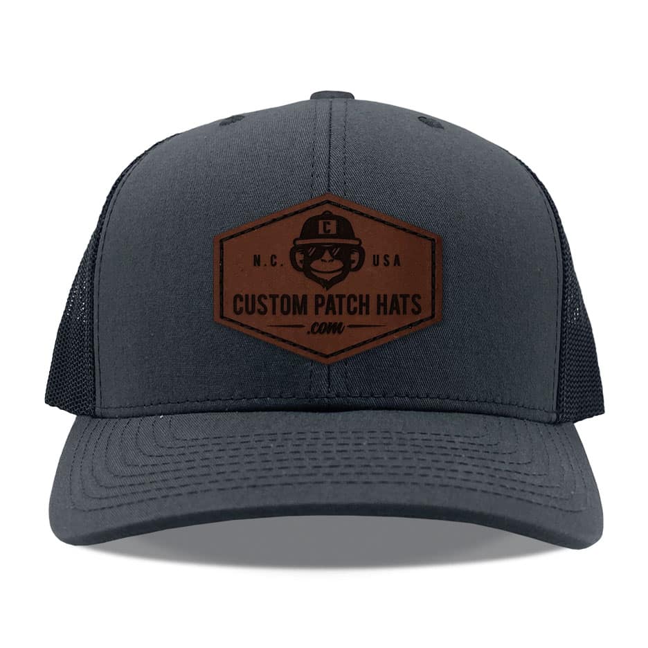 Y6606 Charcoal Black Throwback Leather Patch hat