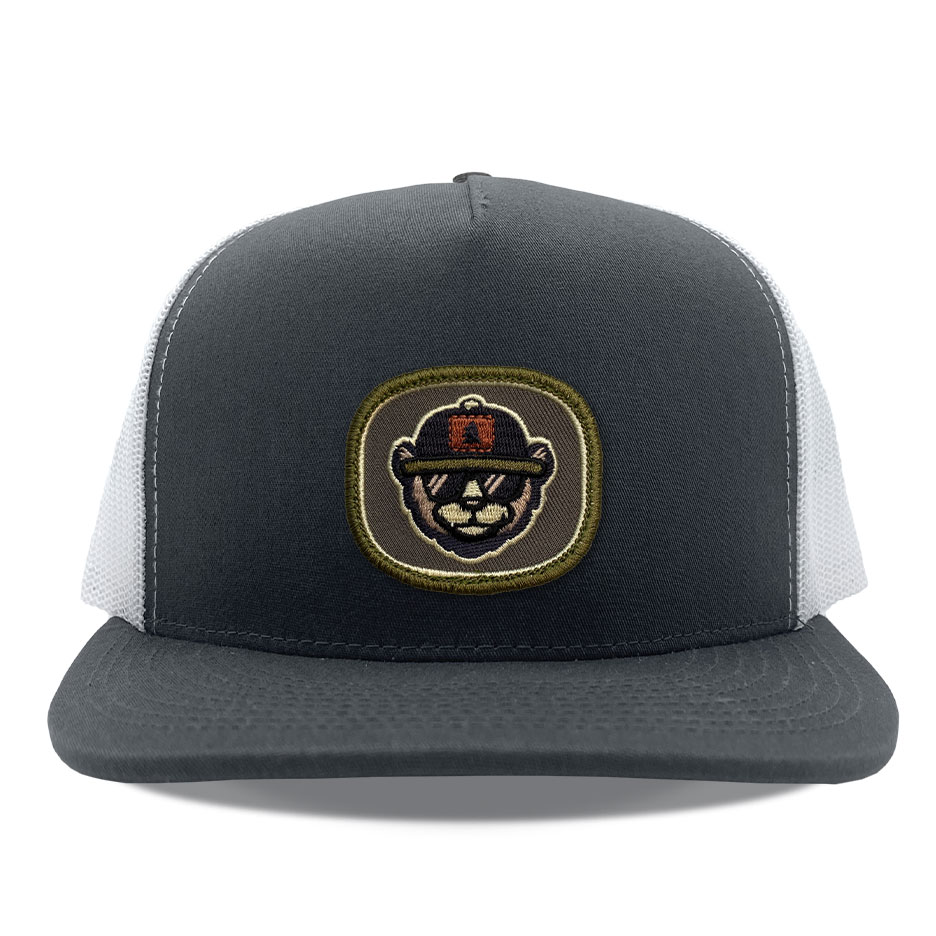 Yupoong 6006 Charcoal White Bear Embroidered Patch Hats