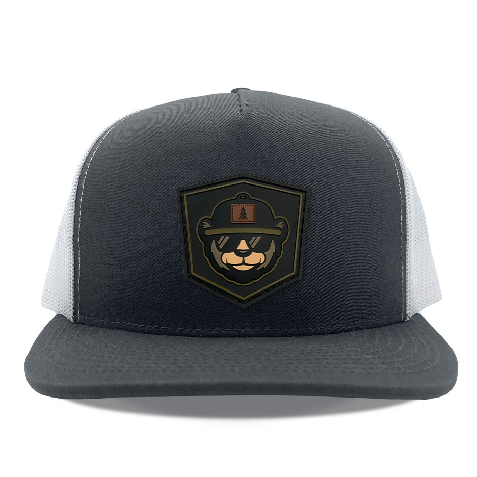 Yupoong 6006 Charcoal White Pvc Bear Patch Hats