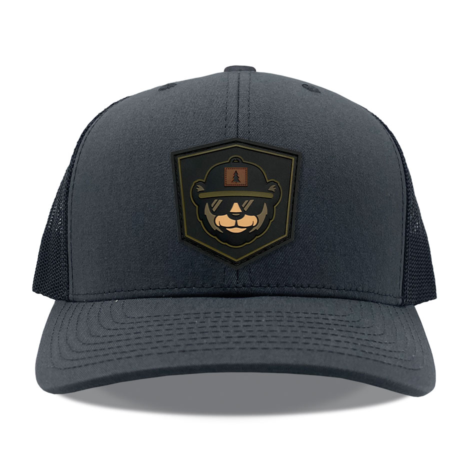 Yupoong 6606 Charcoal Black Pvc Bear Patch Hats