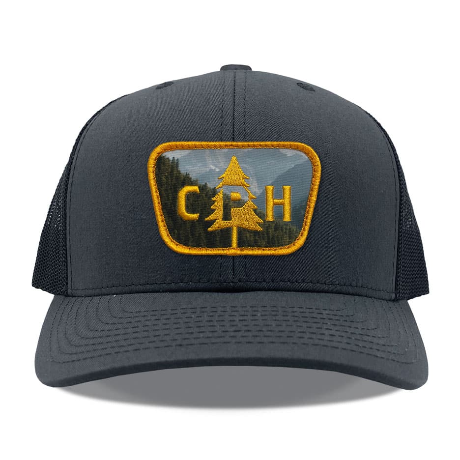 Yupoong 6606 Charcoal Black Sublimated Embroidered Patch Hats