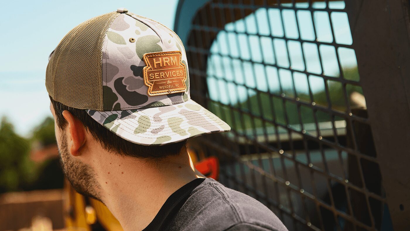Custom Camo Trucker Hat Leather Patch Construction Workwear