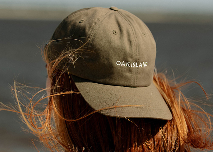 Custom embroidered hat with the words Oak Island
