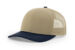 Richardson 112 trucker hat with khaki front panels, navy mesh, and matching navy visor – blank cap for custom embroidery or patch branding