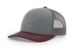 Richardson 112 trucker hat blank – heather gray front, maroon visor, and charcoal mesh back – ideal for custom patches