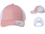 Infinity Her Womens Ponytail Trucker Dusty Rose White front and sides. Custom hats for women.