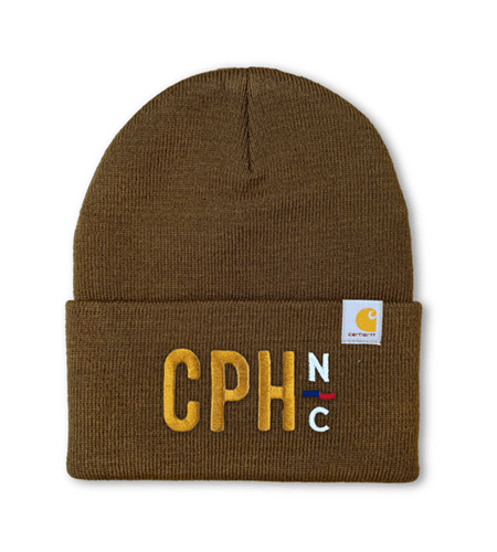 Personalized Carhartt acrylic beanie with direct embroidery logo.