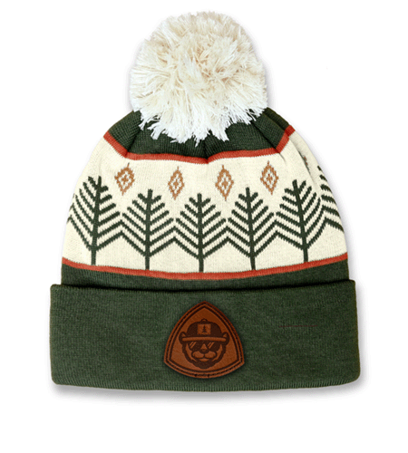 Custom Stamped Leather Beanie Mountain Adventure Pines Brand