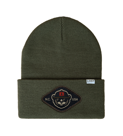 Lost Hat Co. Cold Front beanie with woven patch logo.